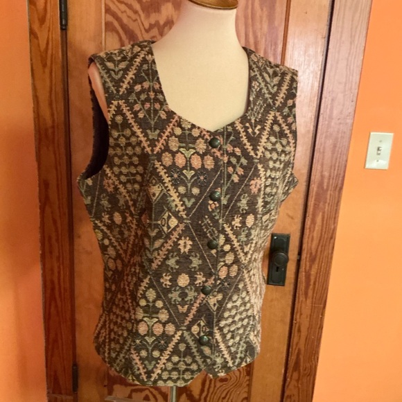 Vintage Tapestry Vest | Floral Geometric Button Front | Women’s Large - Picture 10 of 12